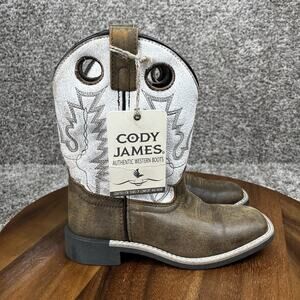 Cody James Brown White Leather Square Toe Western Boots Kids MISMATCH SIZES 1/2